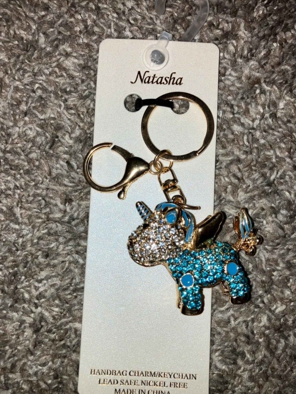Natasha Couture Turquoise & Gold Crystal Unicorn Keychain Charm